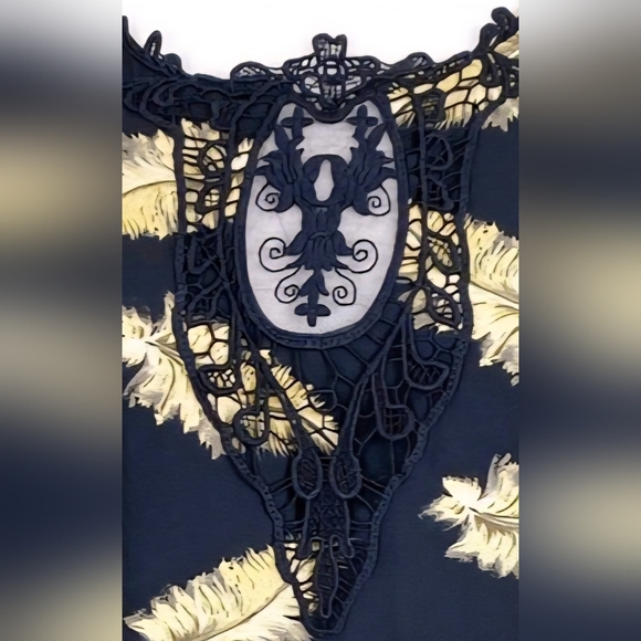 Disney's Beauty & the Beast Black & Yellow Feather Print Cold Shoulder Dress - Picture 4 of 10